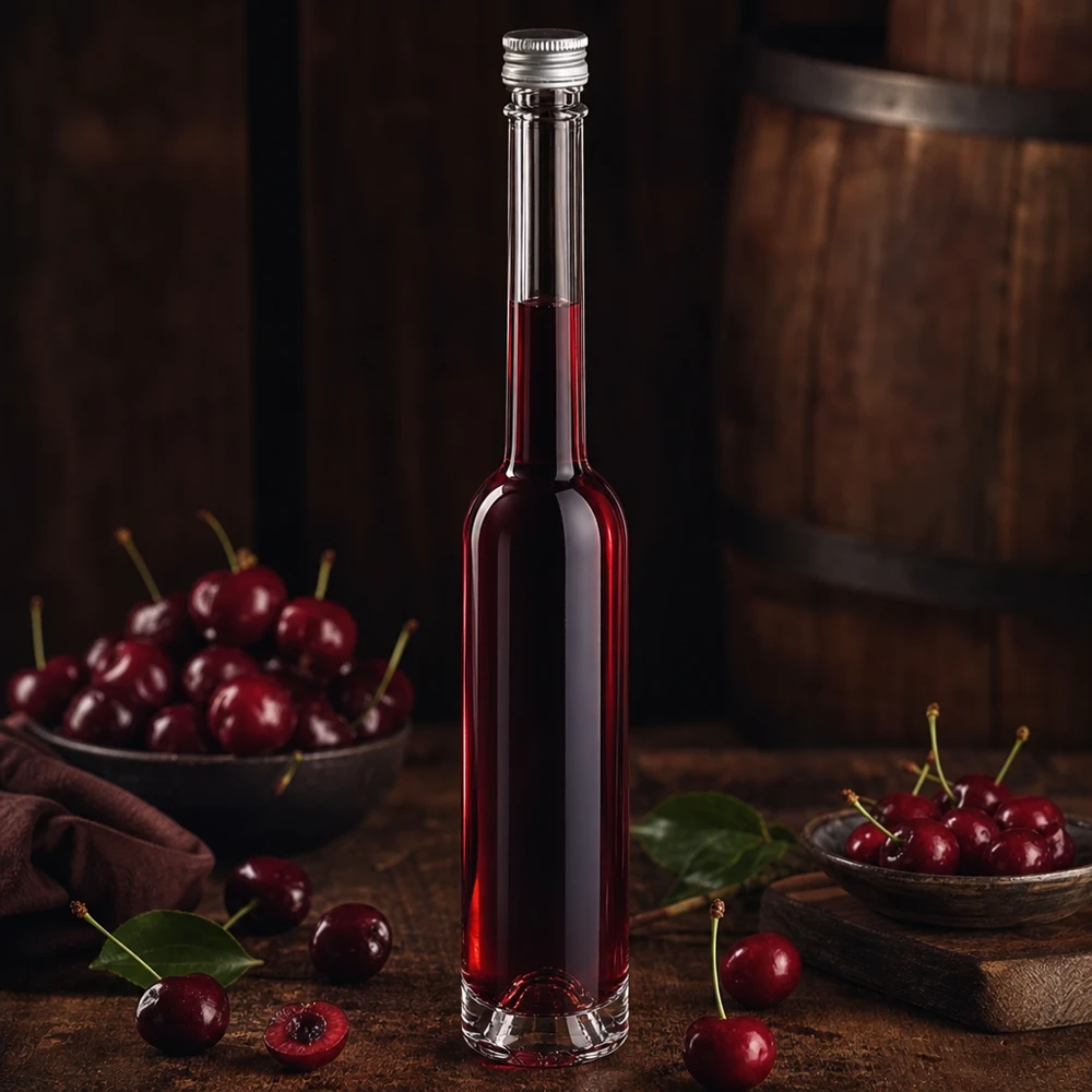 Botella de cristal Toni de 100 ml con tapón de rosca plateado - ideal para licor de cereza casero y licores de frutas