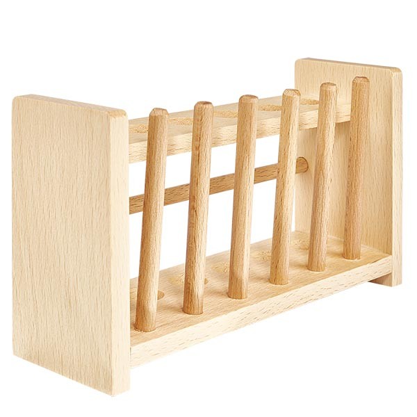 Gradillas de madera para tarros de hasta 18 mm Ø aprox. para 6 tarros, con 6 varillas Gradillas de madera para tarros de hasta 18 mm Ø aprox. para 6 tarros, con 6 varillas
