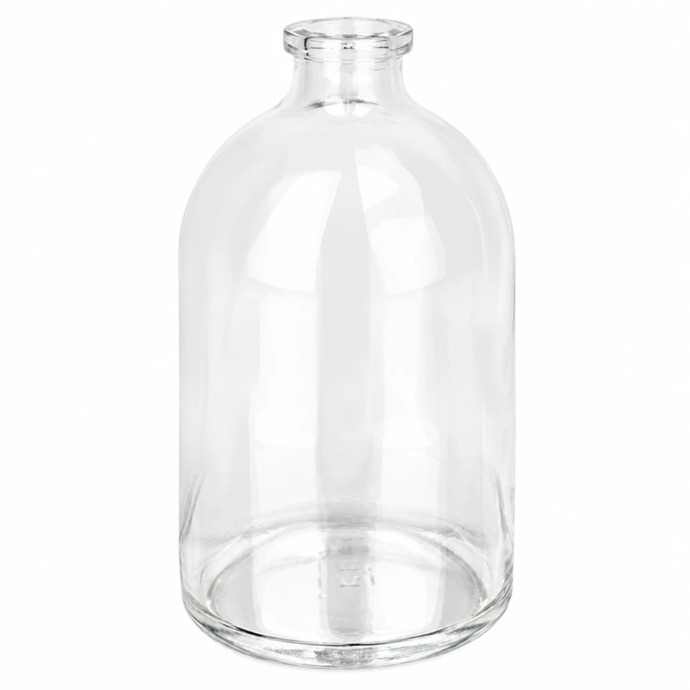 Frasco de inyección de vidrio transparente 100ml Pharmazeutische Injektionsflasche 100ml aus klarem Glas in Apothekerflaschform