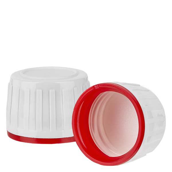 Tapón de rosca blanco con anillo de seguridad rojo PP28 ApoGlas Tapón de rosca blanco con anillo de seguridad rojo PP28 ApoGlas
