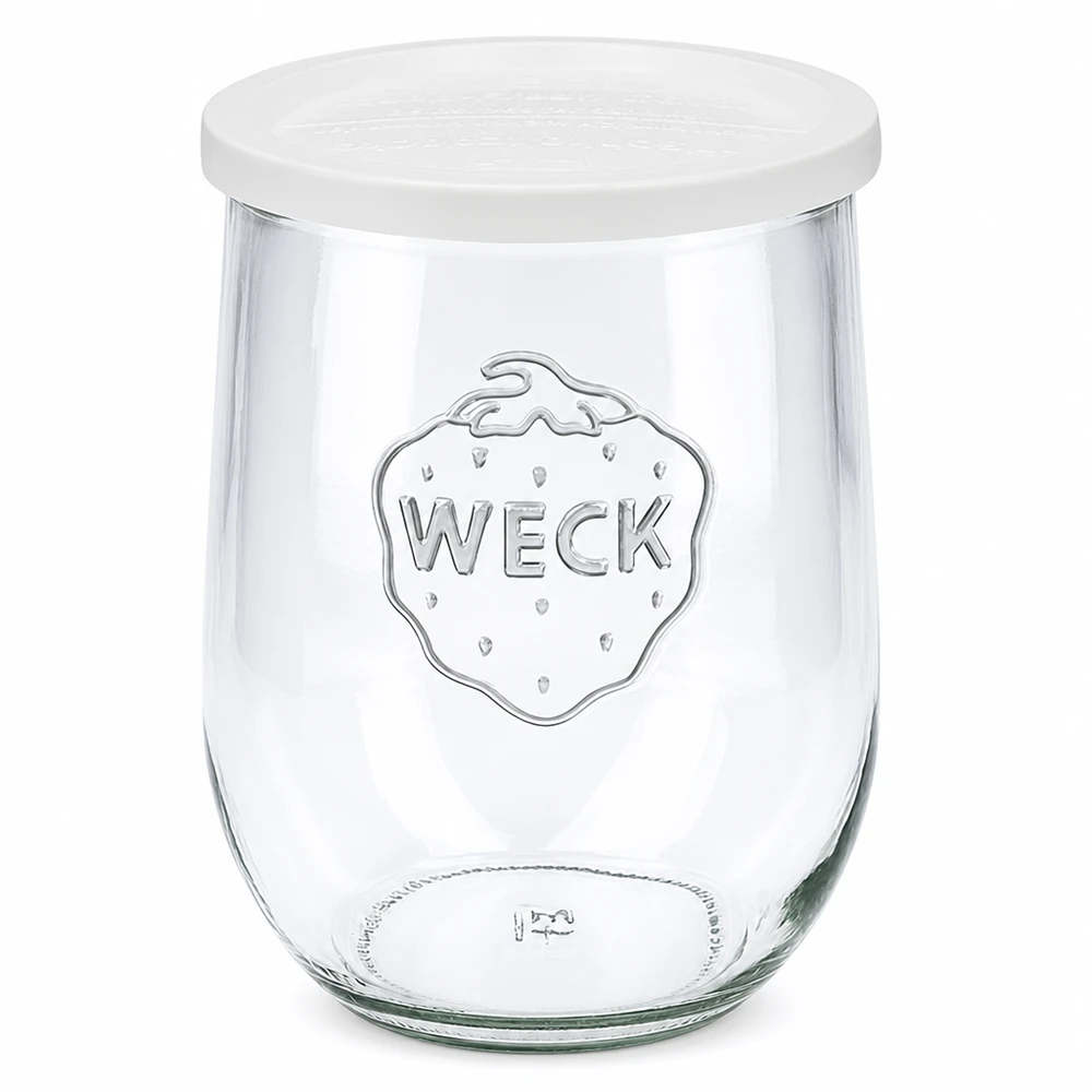 1062ml tarro tulipán con tapa de frescura WECK RR100 WECK tarro tulipán 1062ml con tapa blanca frescor RR100 tarro de conserva con logo transparente