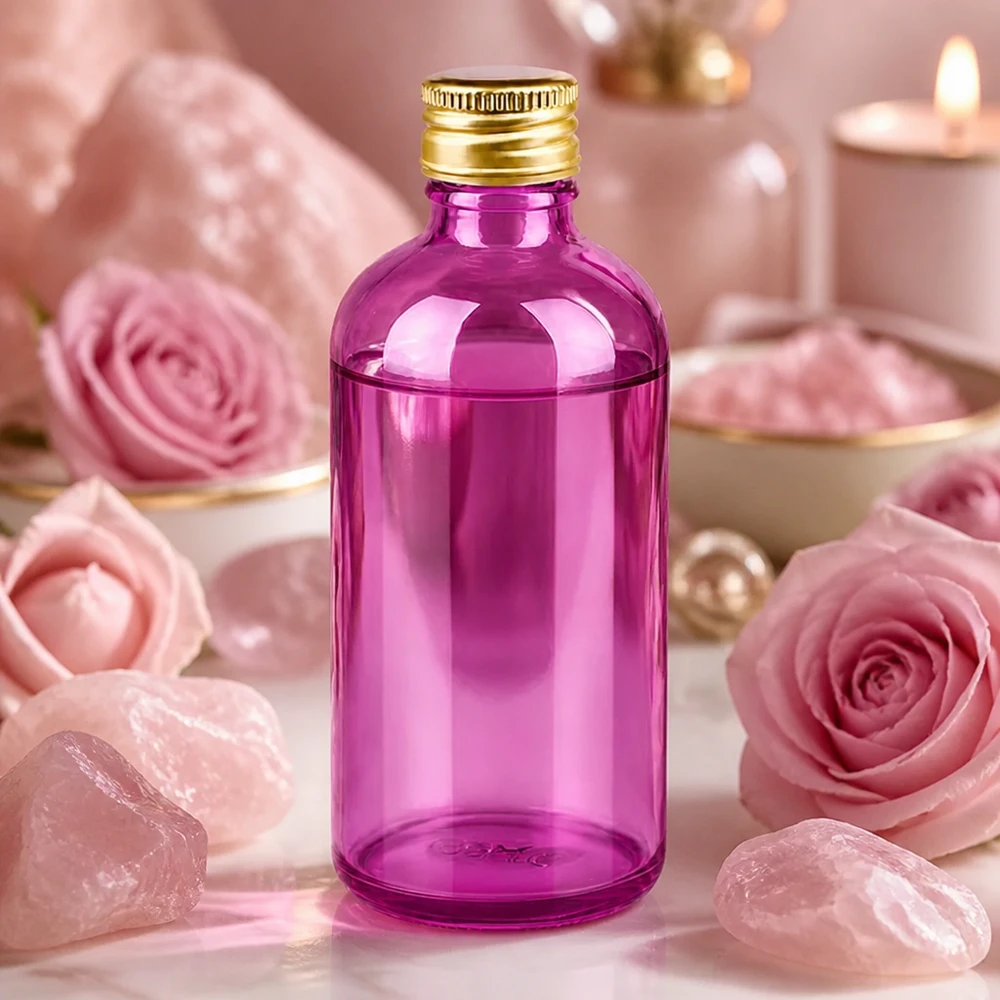 Frasco de farmacia compacto de 100 ml de vidrio violeta con tapón profesional de aluminio