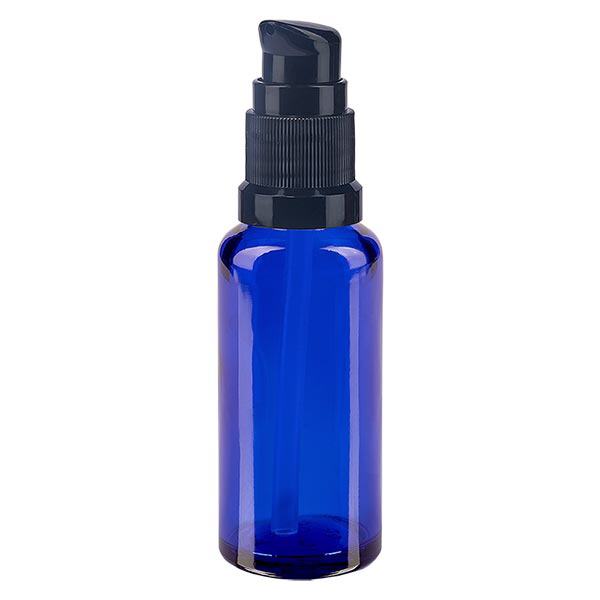 Botella de farmacia azul 30ml tapón pulverizador negro estándar Botella de farmacia azul 30ml tapón pulverizador negro estándar