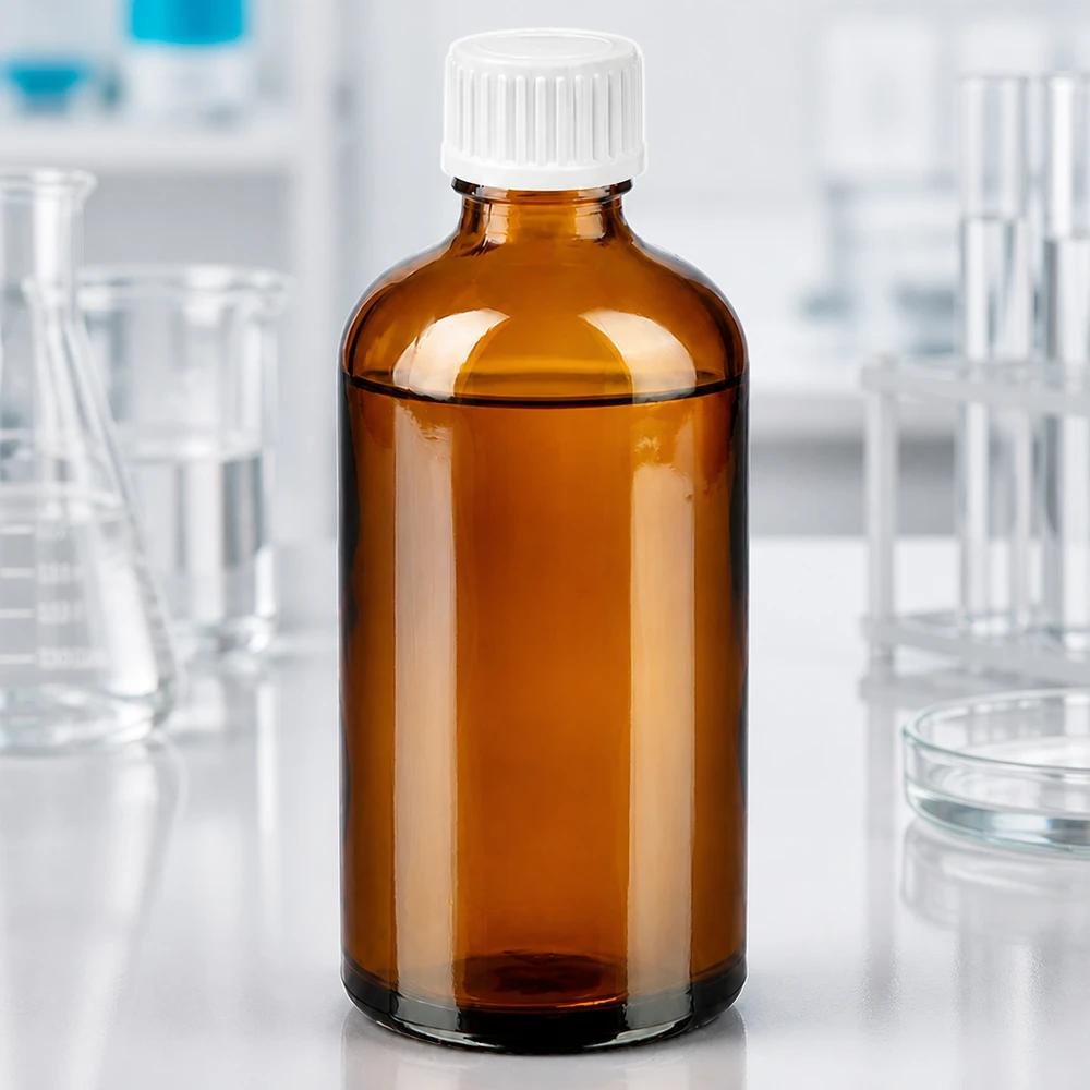 Frasco cuentagotas BrownLine UT18 de 100 ml con tapón blanco para aplicaciones farmacéuticas