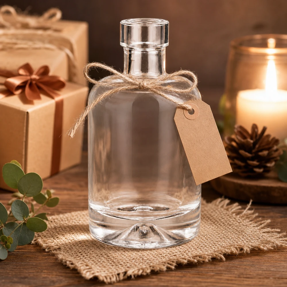Botella de cristal de 50 ml Amelie vacía con decoración de regalo y vela muestra noble presentación como envase de regalo