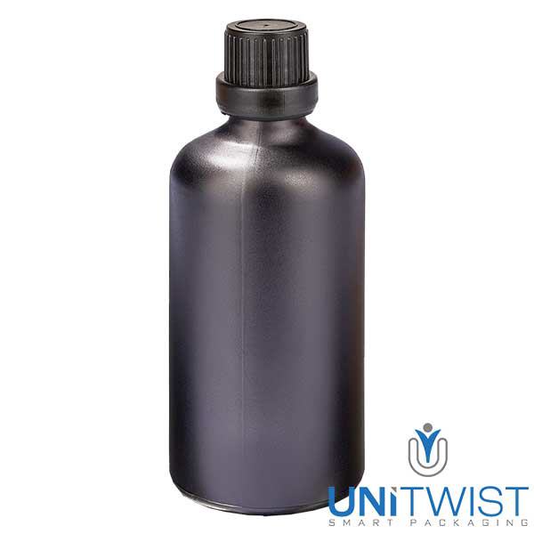 Frasco cuentagotas 100ml 2mm tapón inviolable Negro UT18/100 Frasco cuentagotas 100ml 2mm tapón inviolable Negro UT18/100