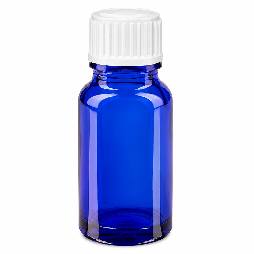 Botella de farmacia azul 10ml tapón de rosca blanco glóbulos estándar Frasco de cristal azul de 10 ml con tapón de rosca blanco para farmacias y el sector farmacéutico