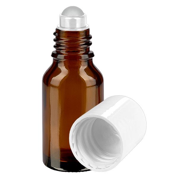Botella de farmacia marrón 15ml tapón roll-on blanco Botella de farmacia marrón 15ml tapón roll-on blanco