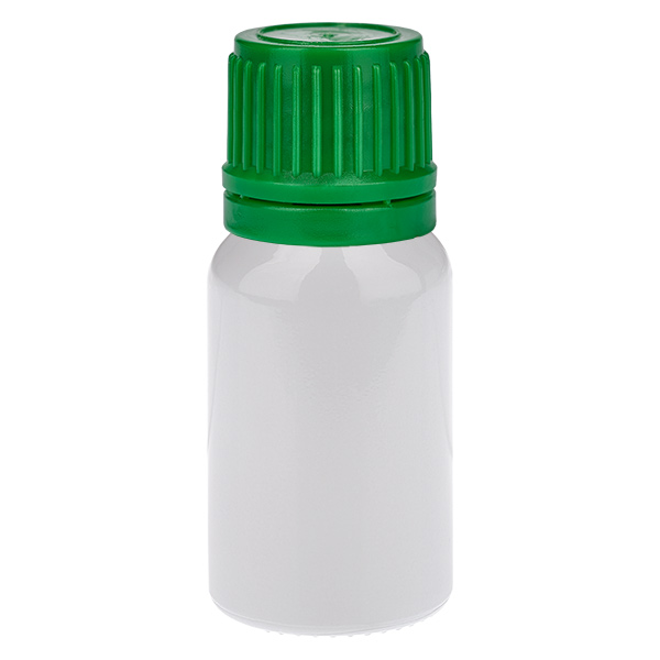 Botella de 10 ml con tapón de rosca verde de 11 mm, cierre de seguridad original WhiteLine UT18/10 Botella de 10 ml con tapón de rosca verde de 11 mm, cierre de seguridad original WhiteLine UT18/10