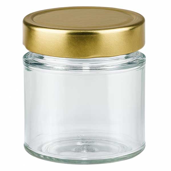 Tarro redondo de 154 ml con tapa dorada BasicSeal tarro vacío transparente para mermelada tarro para conservas de miel