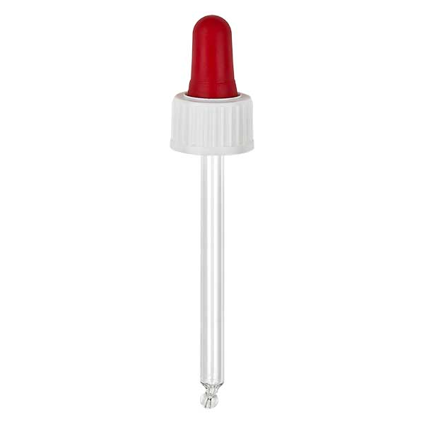 Pipeta cuentagotas de vidrio blanco/rojo 18mm PL78 standard