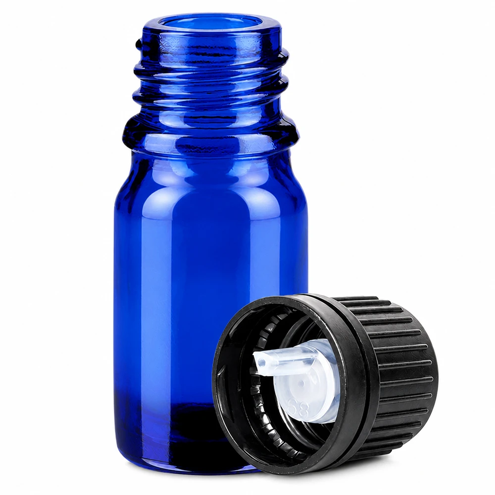 Frasco cuentagotas de 5ml 1mm negro cierre inviolable BlueLine UT18/5 Frasco de cristal azul de 5 ml con cuentagotas de 1 mm para dosificar con precisión pequeñas cantidades de líquido