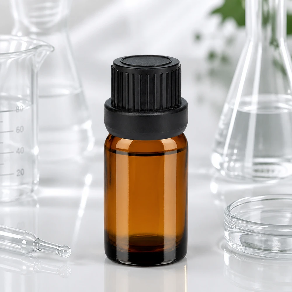 Botella de 5ml tapón de rosca de 11mm tapón negro a prueba de manipulacionesII BrownLine UT18/5 Frasco de vidrio ámbar de 5 ml de alta calidad con protección UV y tapón de rosca negro para aplicaciones de laboratorio