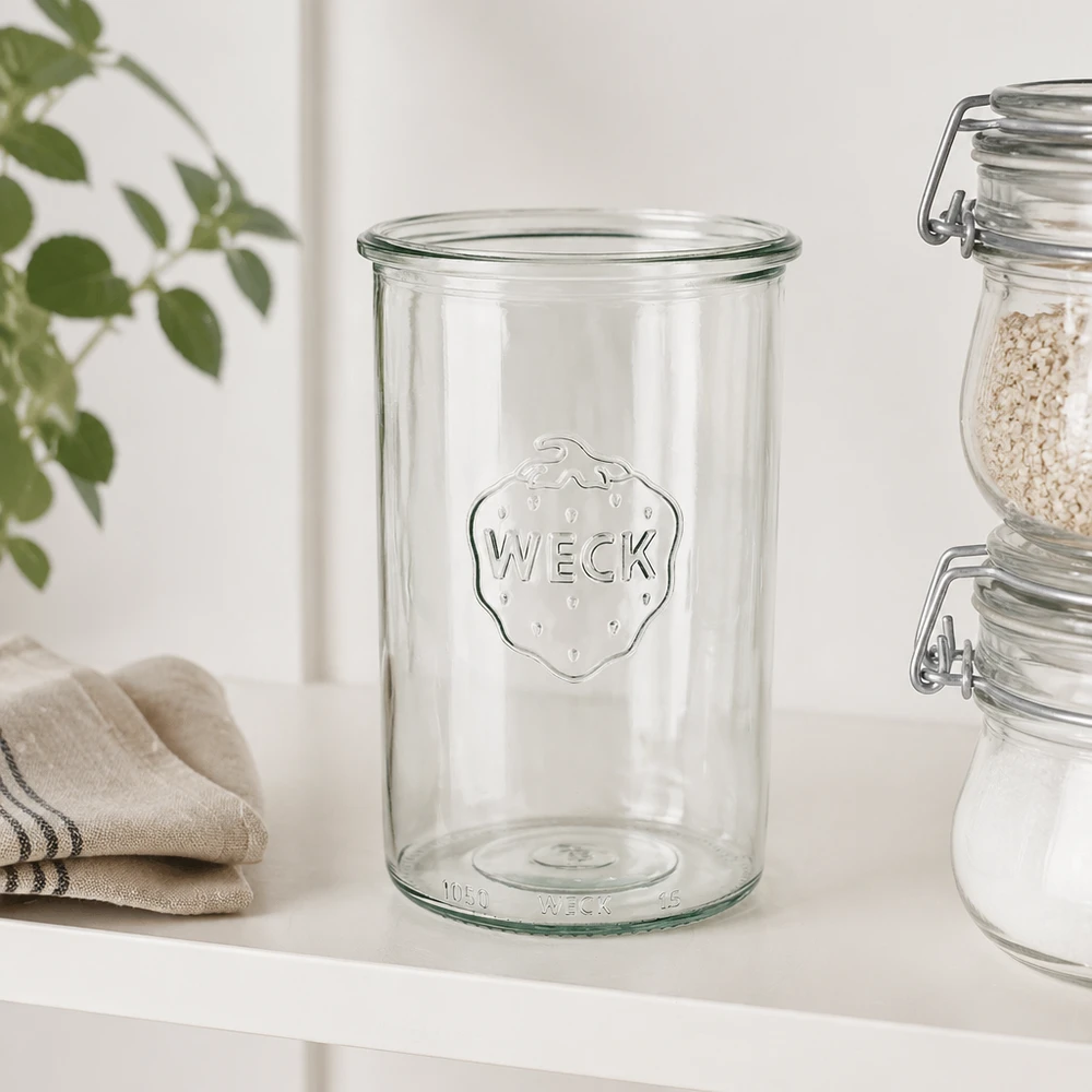 Tarro de cristal de 1000 ml WECK RR100 Tarro RR100 WECK de 1000 ml de vidrio transparente con el logotipo WECK para conservar y almacenar en la cocina