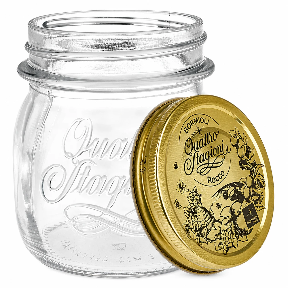 Tarro redondo "Quattro Stagioni" de 250ml con tapa Tarro redondo de 250 ml Quattro Stagioni con tapa dorada tarro de conserva tarro de almacenaje diseño italiano