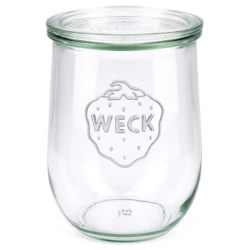 1062ml tarro tulipán con tapa de cristal WECK RR100 Tarro tulipán WECK 1062ml con tapa de cristal Tarro de conserva RR100 transparente con logotipo WECK en relieve