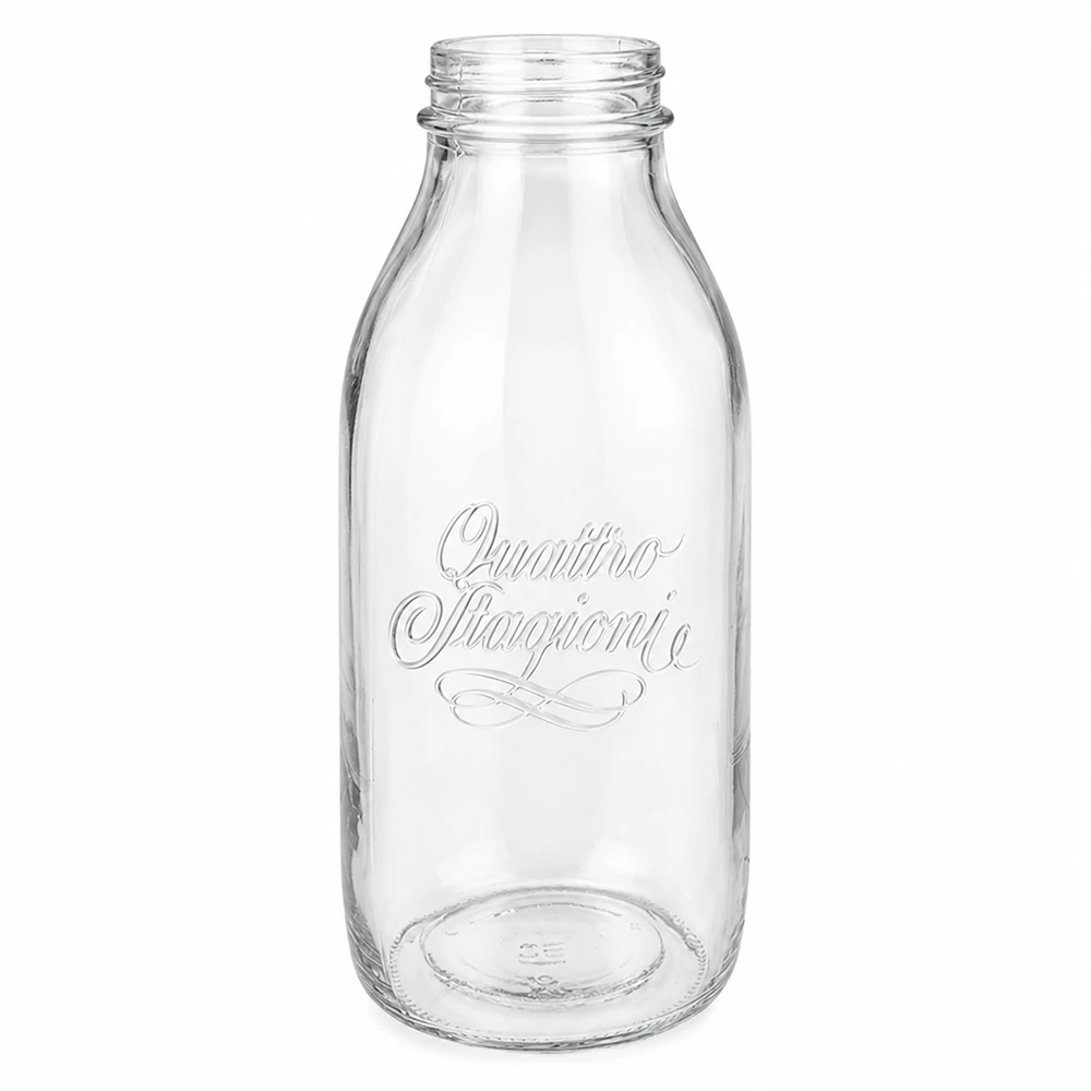 Bormioli Rocco Quattro Stagioni 1000ml botella de vidrio de cuello ancho con logotipo en relieve transparente vacía