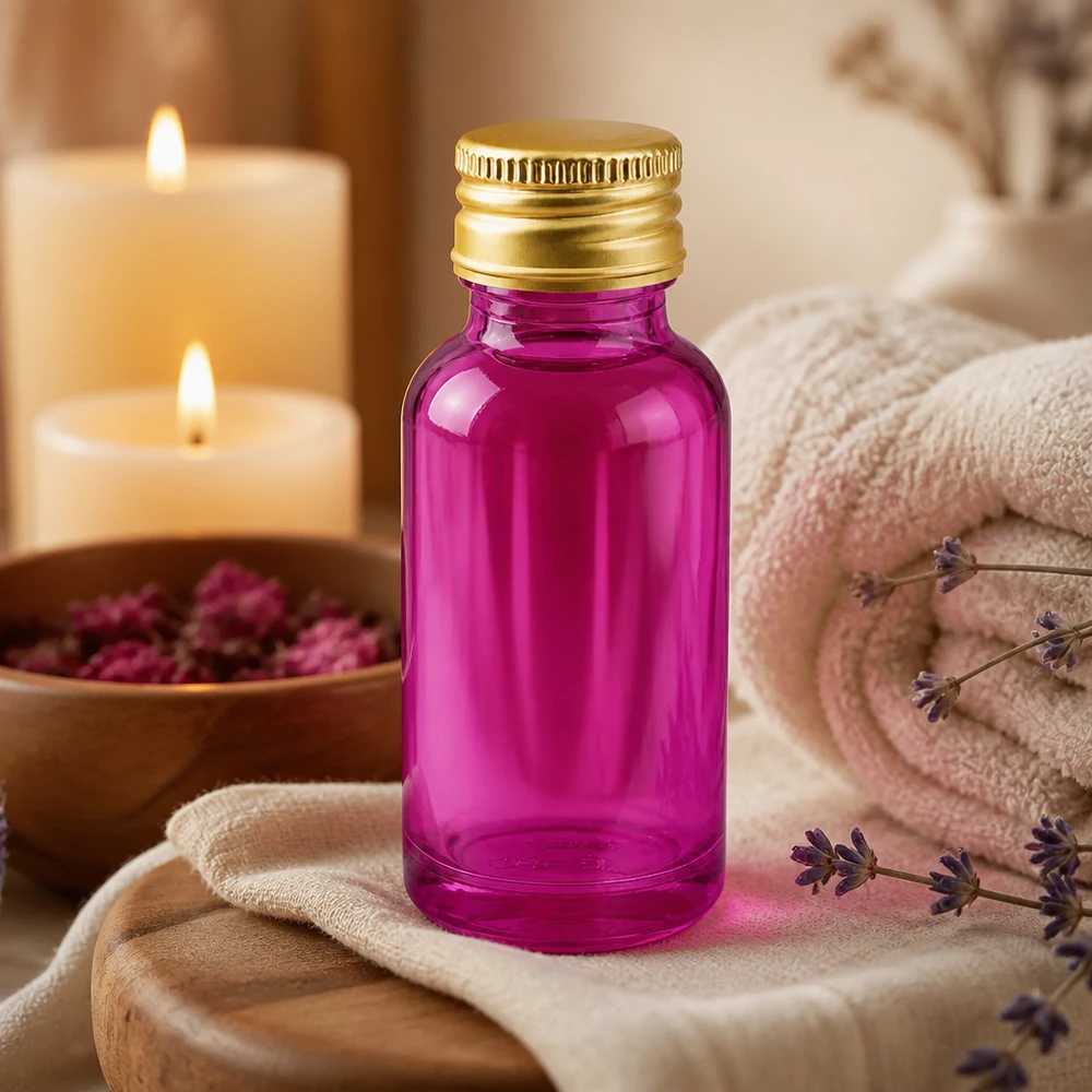 Frasco de vidrio violeta de 20 ml de alta calidad con rosca estándar de 11 mm para aromaterapia profesional