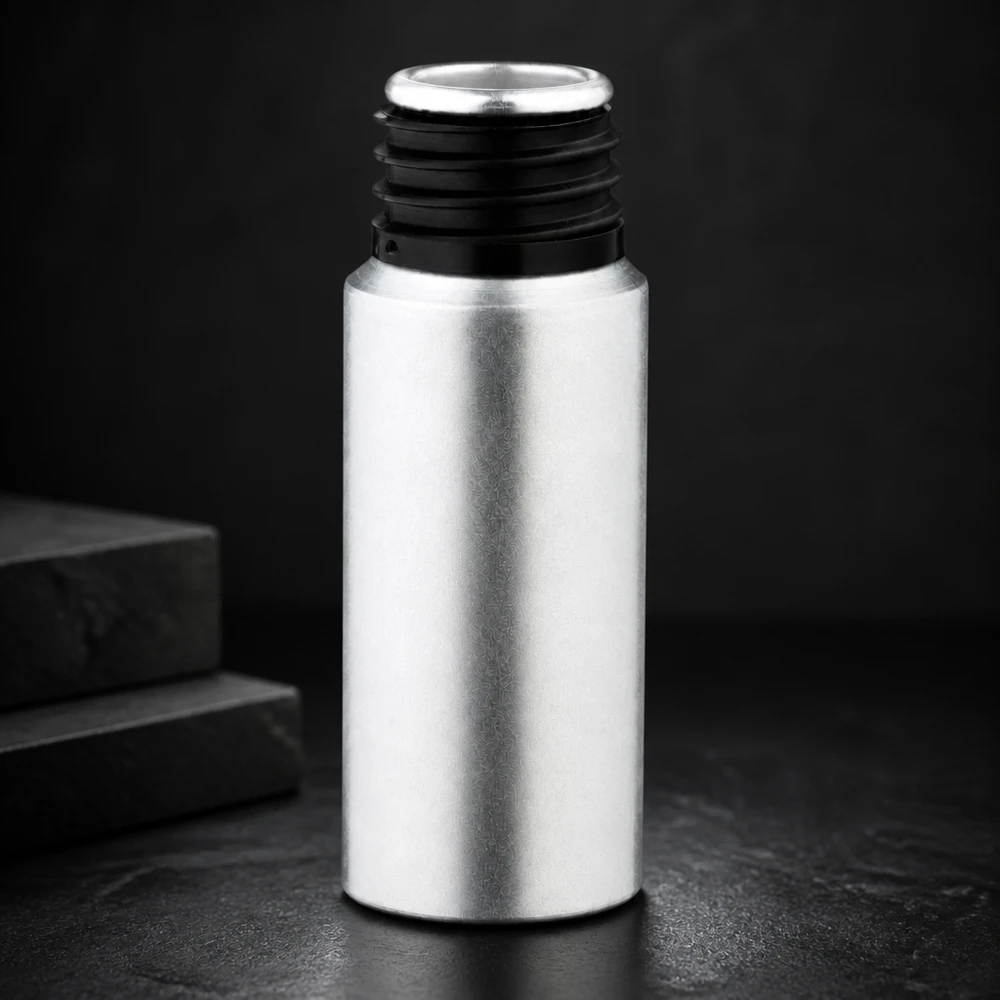 Botella de aluminio decapado de 20ml Elegante botella de aluminio teñido de 20 ml con acabado plateado mate y diseño ergonómico