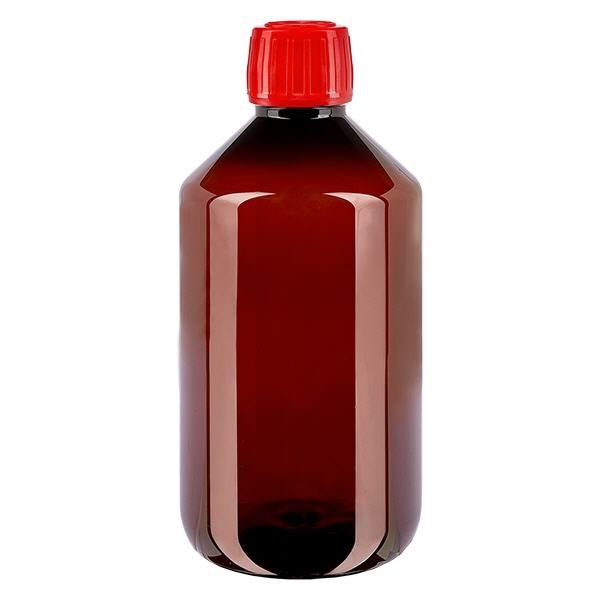 Botella PET 500ml con tapón rojo a prueba de manipulaciones Botella PET 500ml con tapón rojo a prueba de manipulaciones