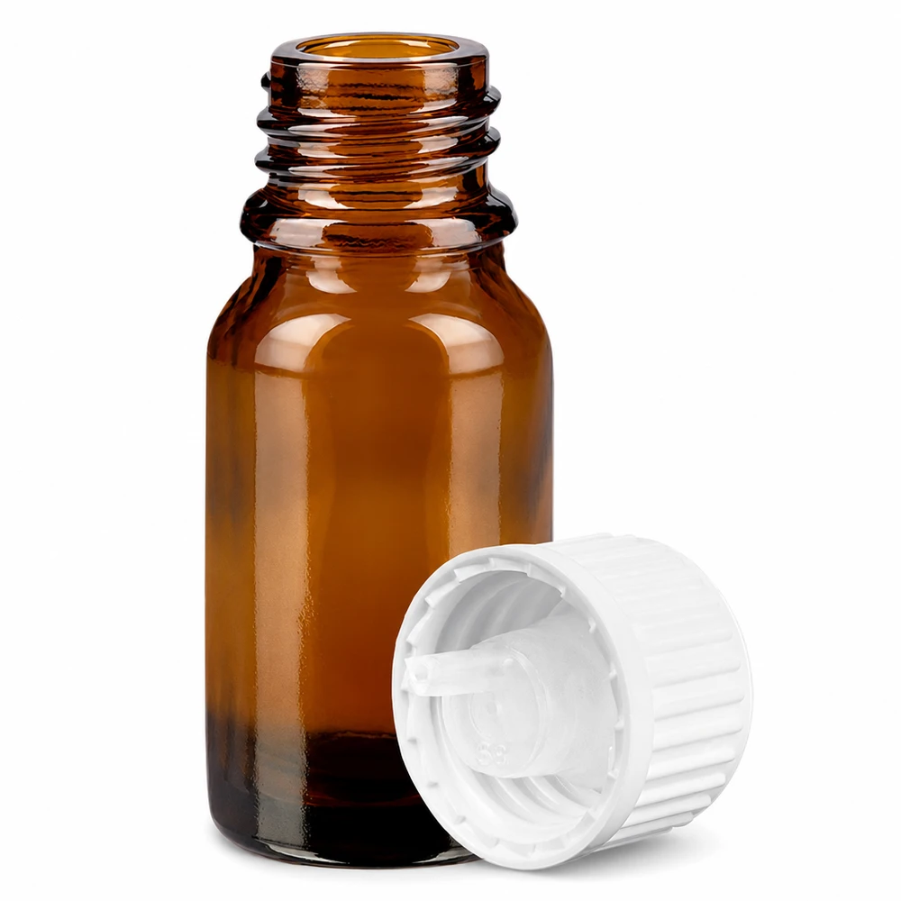 Frasco cuentagotas 10ml 0.9mm blanco cierre estándar BrownLine UT18/10 Frasco cuentagotas pequeño de 10 ml de vidrio ámbar con tapón cuentagotas de precisión de 0,9 mm Serie BrownLine