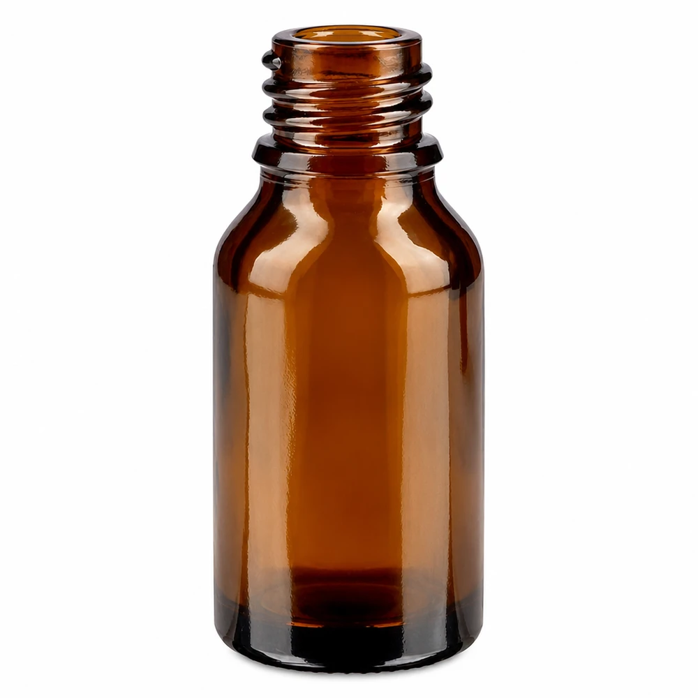 Frasco de farmacia de vidrio marrón de 15 ml con rosca para aceites esenciales y medicamentos