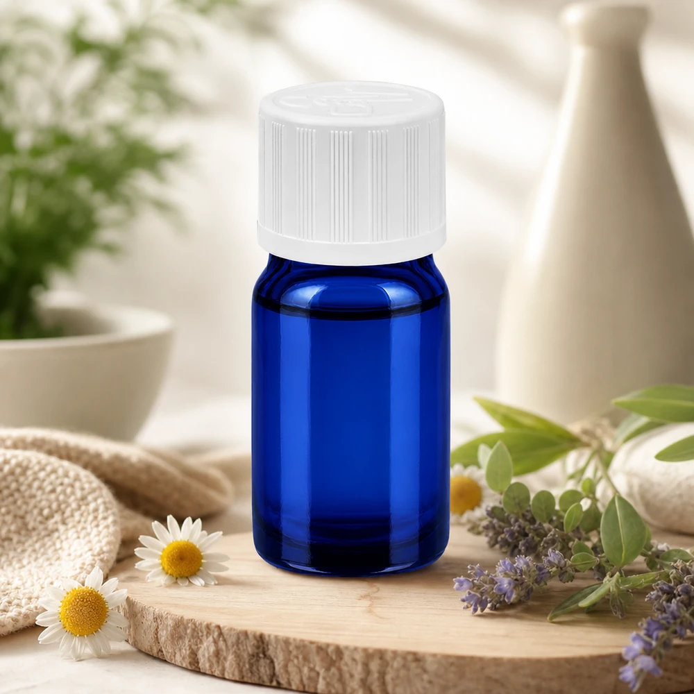 Pequeño frasco de vidrio de 5 ml con rosca UT18/5 ideal para aceites esenciales y muestras de sabores