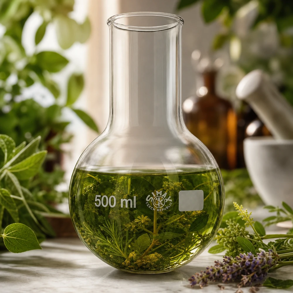 Matraz fondo redondo 500ml cuello ancho Frasco de fondo redondo de 500 ml y cuello ancho ideal para la extracción de hierbas y la destilación de aceites esenciales