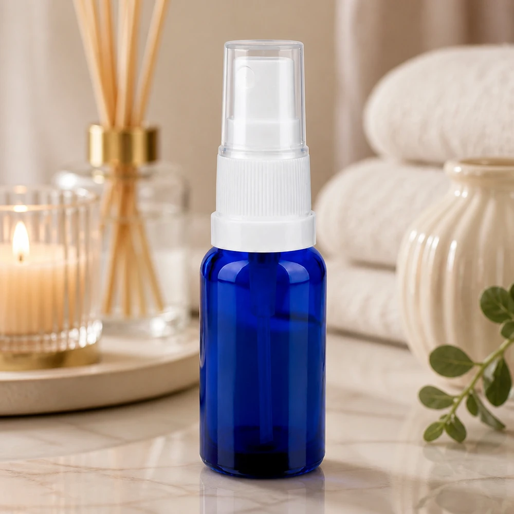Frasco pulverizador 20ml blanco/transparente tapón estándar BlueLine UT18/20 Botella pulverizadora compacta de cristal de 20 ml con cabezal pulverizador blanco ideal para viajar y sobre la marcha