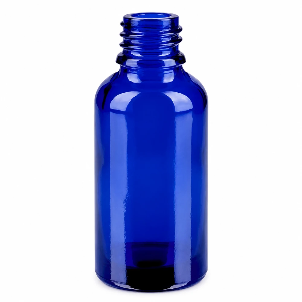 Frasco pulverizador 30ml blanco/transparente tapón estándar BlueLine UT18/30 Frasco de vidrio azul de 30 ml con rosca para aceites esenciales y aromaterapia