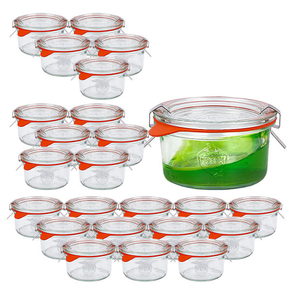 Juego de 24 tarros Weck de 165 ml con 24 tapas de cristal Juego de 24 tarros Weck de 165 ml con 24 tapas de cristal
