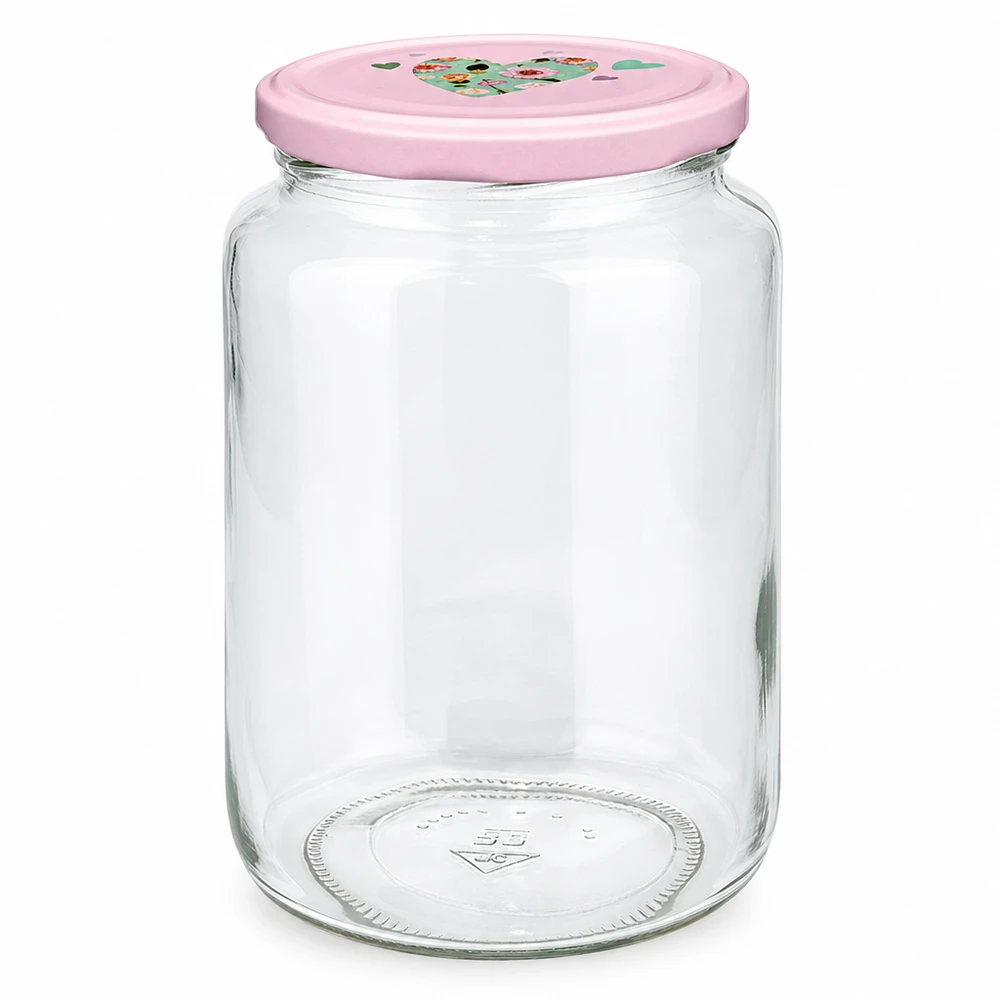 Tarro redondo 795ml + tapa BasicSeal rosa corazón UNiTWIST Rundglas 795ml mit rosa BasicSeal Deckel Herz-Motiv Einmachglas Vorratsglas mit Twist-Off Verschluss leer