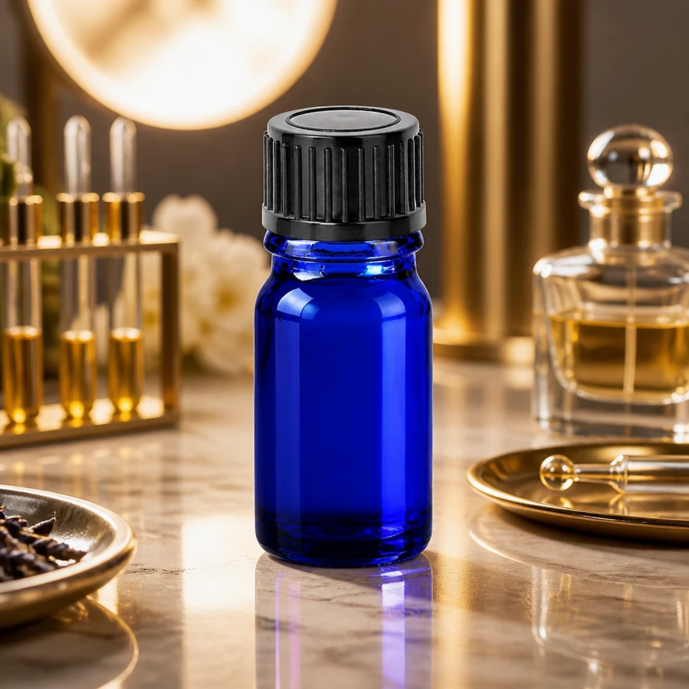 Frasco de 5ml con tapón de rosca 11mm negro estándar BlueLine UT18/5 Frasco premium de 5 ml de vidrio azul con protección UV y tapón negro para calidad de laboratorio