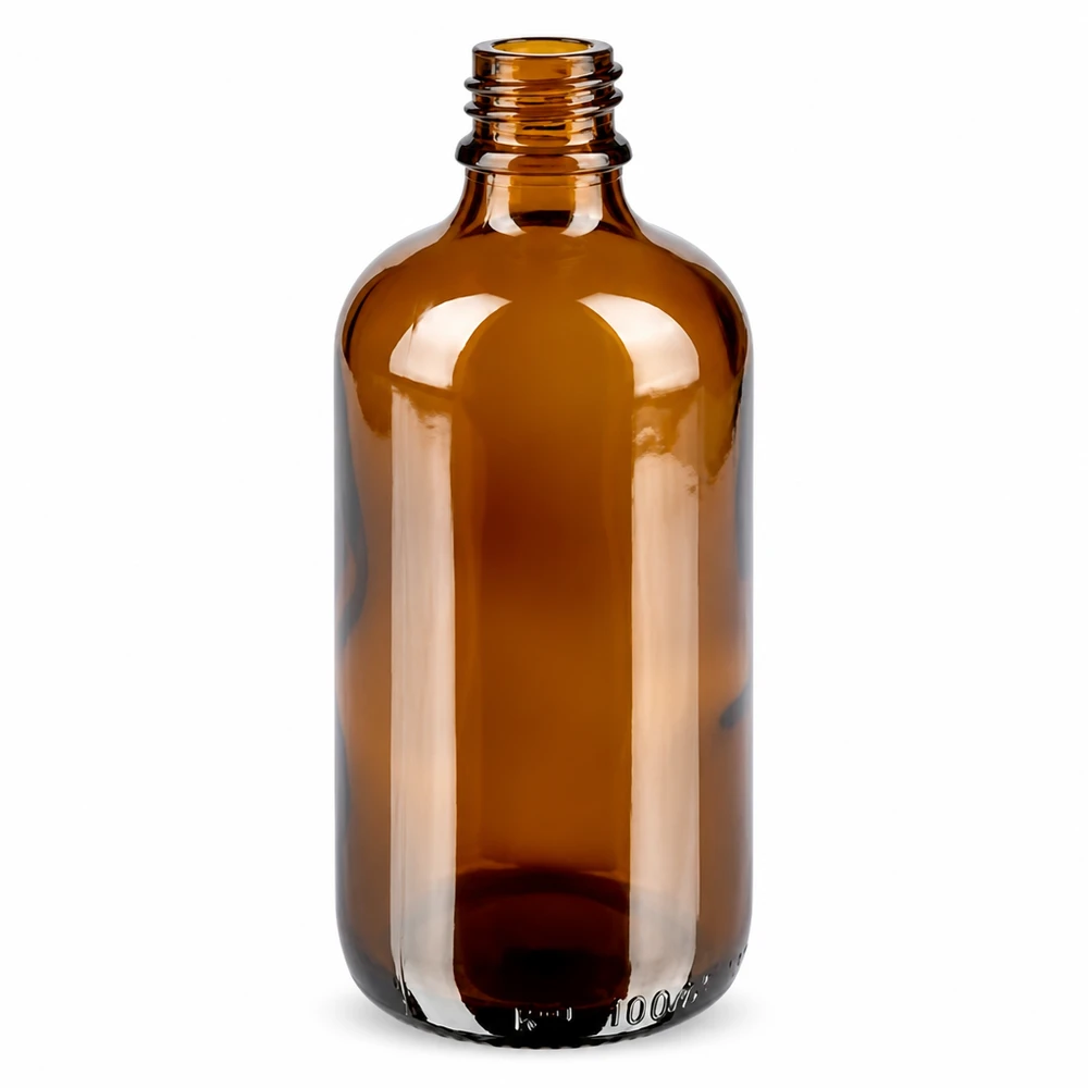 Frasco boticario de color ámbar de 100 ml con rosca de 11 mm para aceites esenciales y tinturas