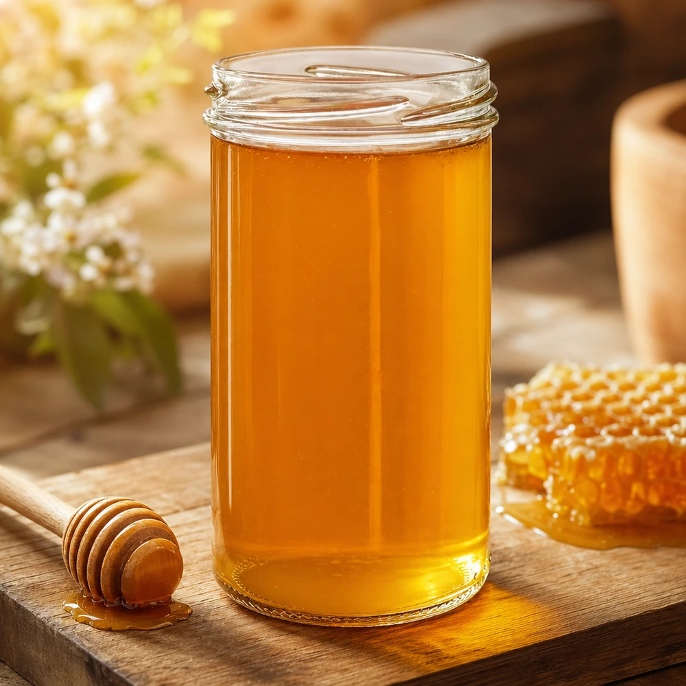 Vasos de 277ml sin tapa (TO66) UNiTWIST UNiTWIST Sturzglas 277ml mit goldenem Honig gefüllt auf Holzbrett mit Honiglöffel und Waben - perfekt für Marmelade und