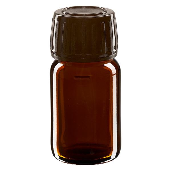 Frasco medicamento 30ml marrón, tapón marrón con precinto de seguridad ApoGlas Frasco medicamento 30ml marrón, tapón marrón con precinto de seguridad ApoGlas