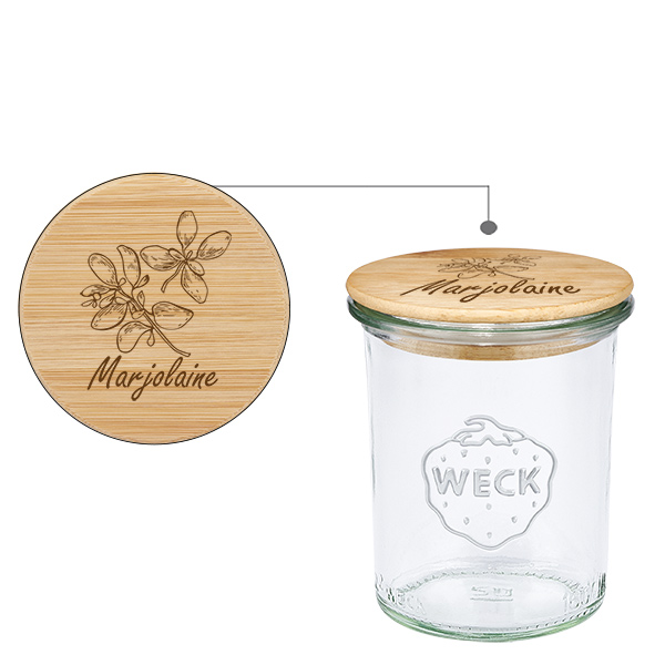 Couvercle en bois "Marjolaine" avec WECK verre plongeant 160 Couvercle en bois "Marjolaine" avec WECK verre plongeant 160