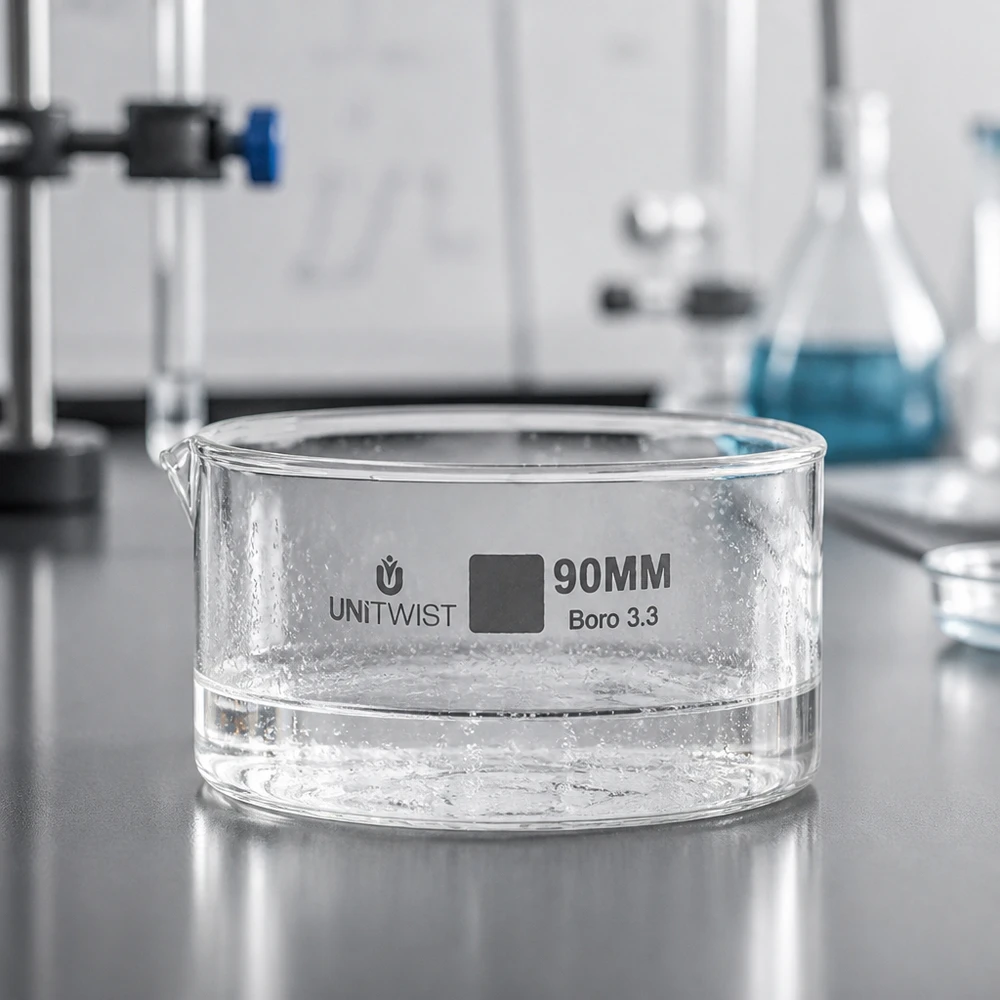 Cubeta de cristalización redonda de 90 mm de diámetro con pico vertedor, de vidrio borosilicato Boro 3.3, UNiTWIST Labor