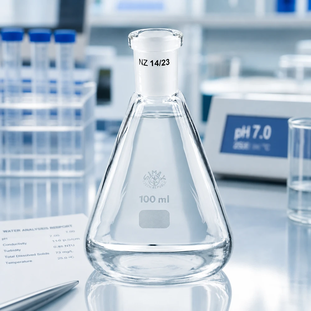 Matraz Erlenmeyer 100ml con junta esmerilada estándar (14/23) Matraz Erlenmeyer 100ml con junta esmerilada estándar (14/23)