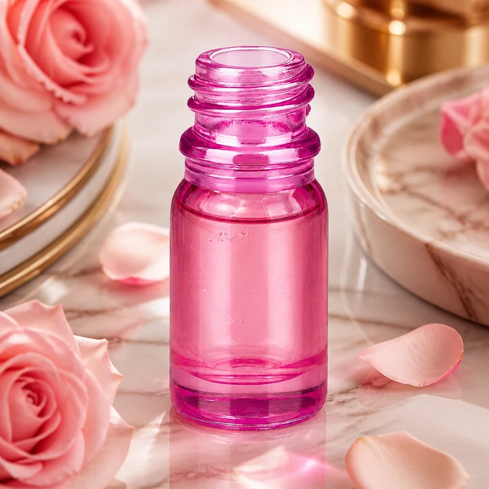 Frasco de vidrio PurpleLine UT18/5 de 5 ml con tapón UNiTWIST para aceites esenciales de color rosa-violeta
