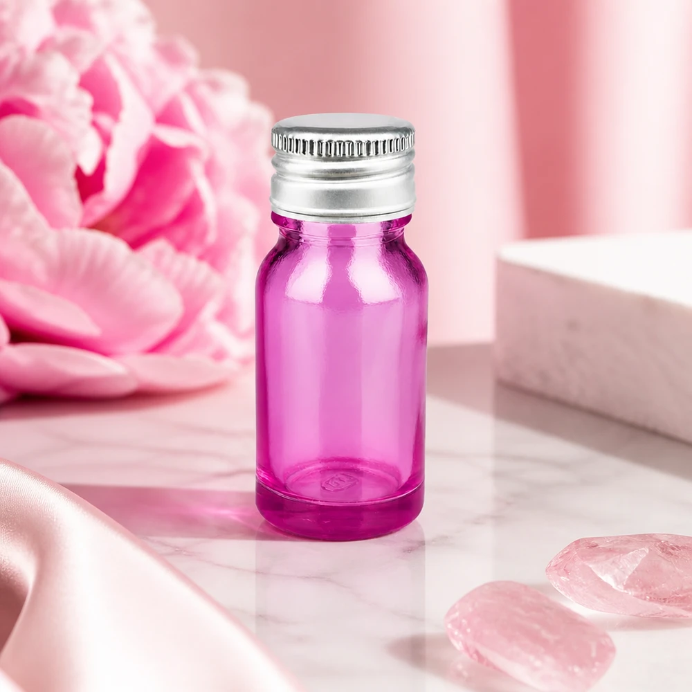 Frasco de vidrio de 10 ml con abertura de 11 mm en color violeta para una dosificación precisa de esencias y tinturas