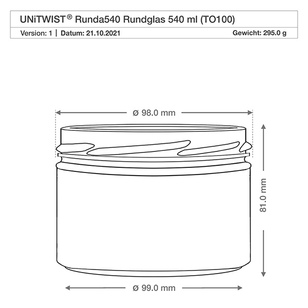 UNiTWIST Runda540 vasos 540ml TO100 dibujo técnico dimensiones diámetro 98mm altura 81mm especificación del producto