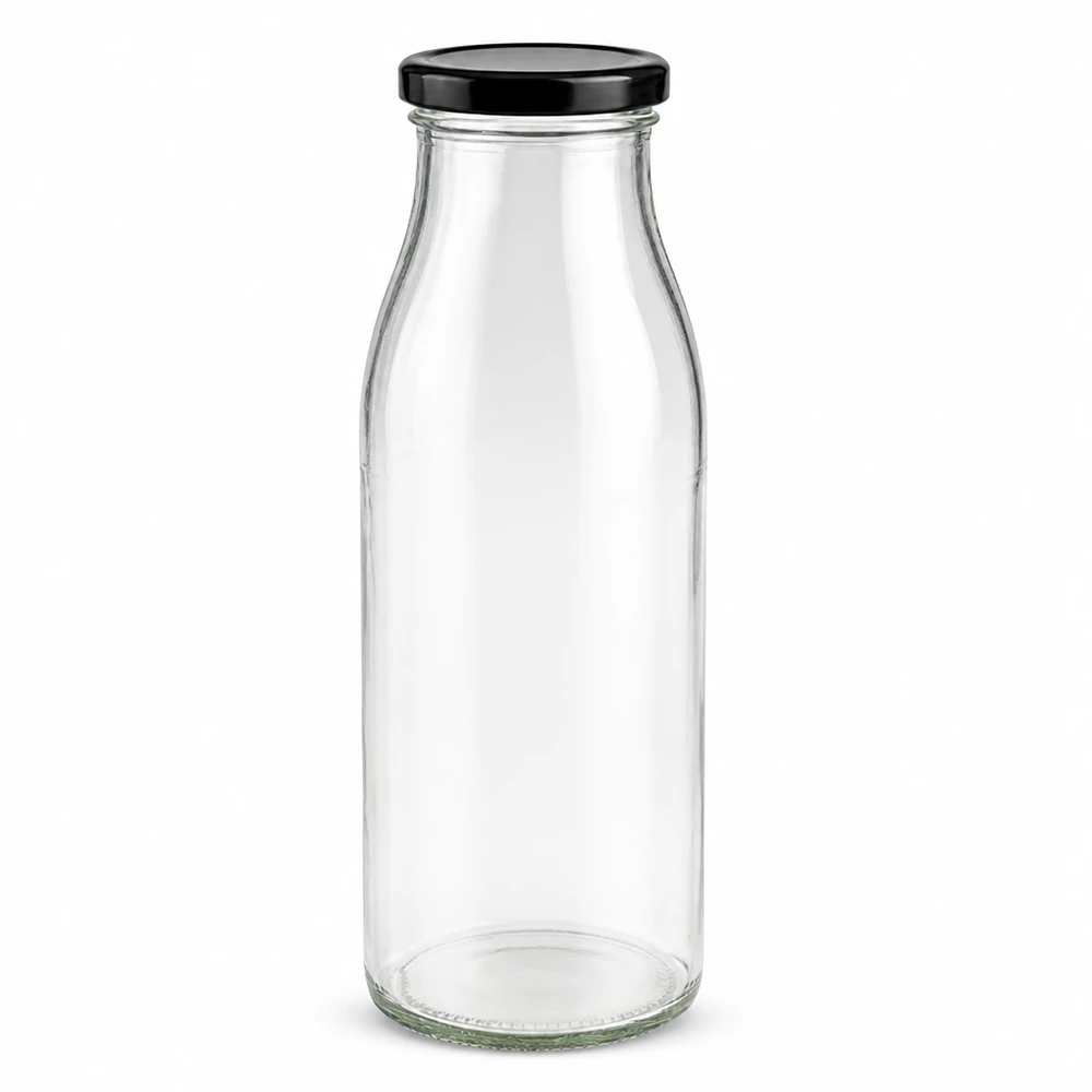 Frasco de vidrio de 500 ml con tapa negra BasicSeal Certificado ONU transparente vacío de pie foto del producto
