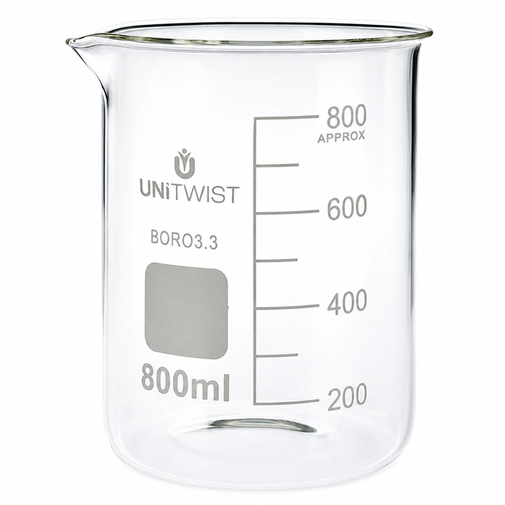 Vaso de precipitados de 800 ml de borosilicato, de forma baja, con escala graduada, de UNiTWIST
