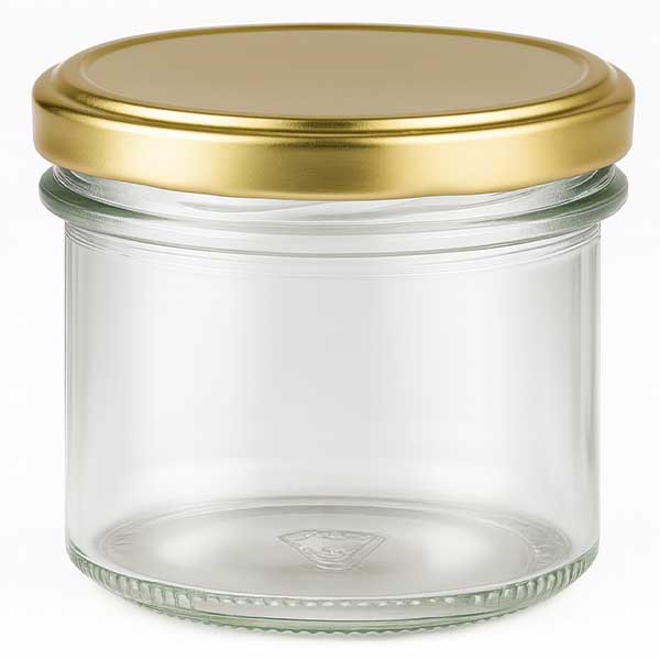 Vasos de 125ml con tapa BasicSeal oro UNiTWIST 125ml Sturzglas leer mit goldenem BasicSeal Deckel UNiTWIST für Marmelade und Konserven