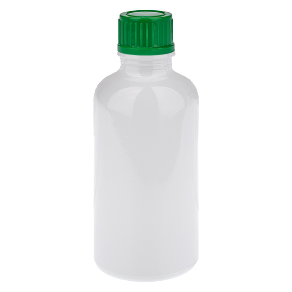 Botella de 50 ml con tapón de rosca de 11 mm verde estándar WhiteLine UT18/50 Botella de 50 ml con tapón de rosca de 11 mm verde estándar WhiteLine UT18/50