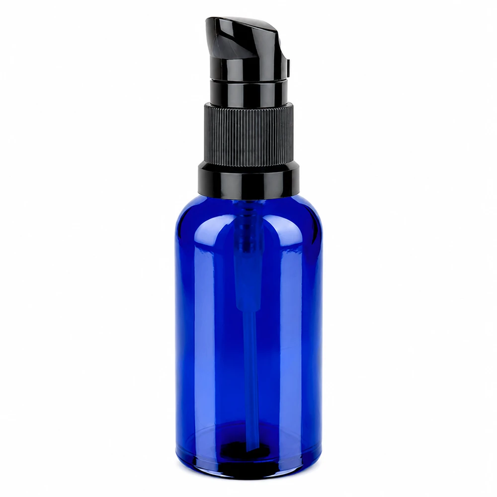 Frasco bomba 50ml negro tapón estándar BlueLine UT18/50 Botella de 50 ml azul con dosificador negro STD BlueLine UT18/50