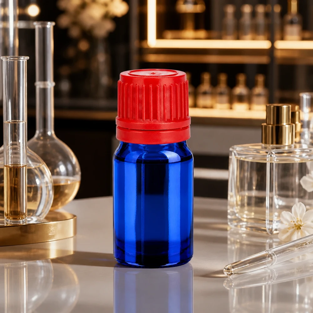 Frasco de 5 ml con tapón de rosca de 11 mm rojo con precinto de seguridad BlueLine UT18/5 Frasco de laboratorio de 5 ml de vidrio azul de alta calidad con rosca de precisión BlueLine UT18/5