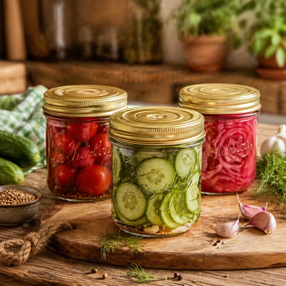 Vasos Familia Wiss de 415 ml con sistema de tapa de 2 piezas para conservar tarros y verduras en conserva
