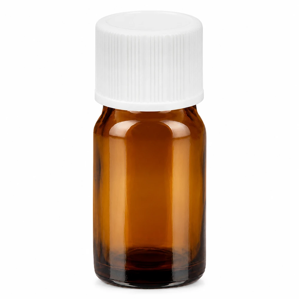 Botella 5ml 11mm tapón rosca blanco Standard BrownLine UT18/5 Frasco de vidrio marrón de 5 ml con tapón de rosca blanco para aceites esenciales y cosméticos